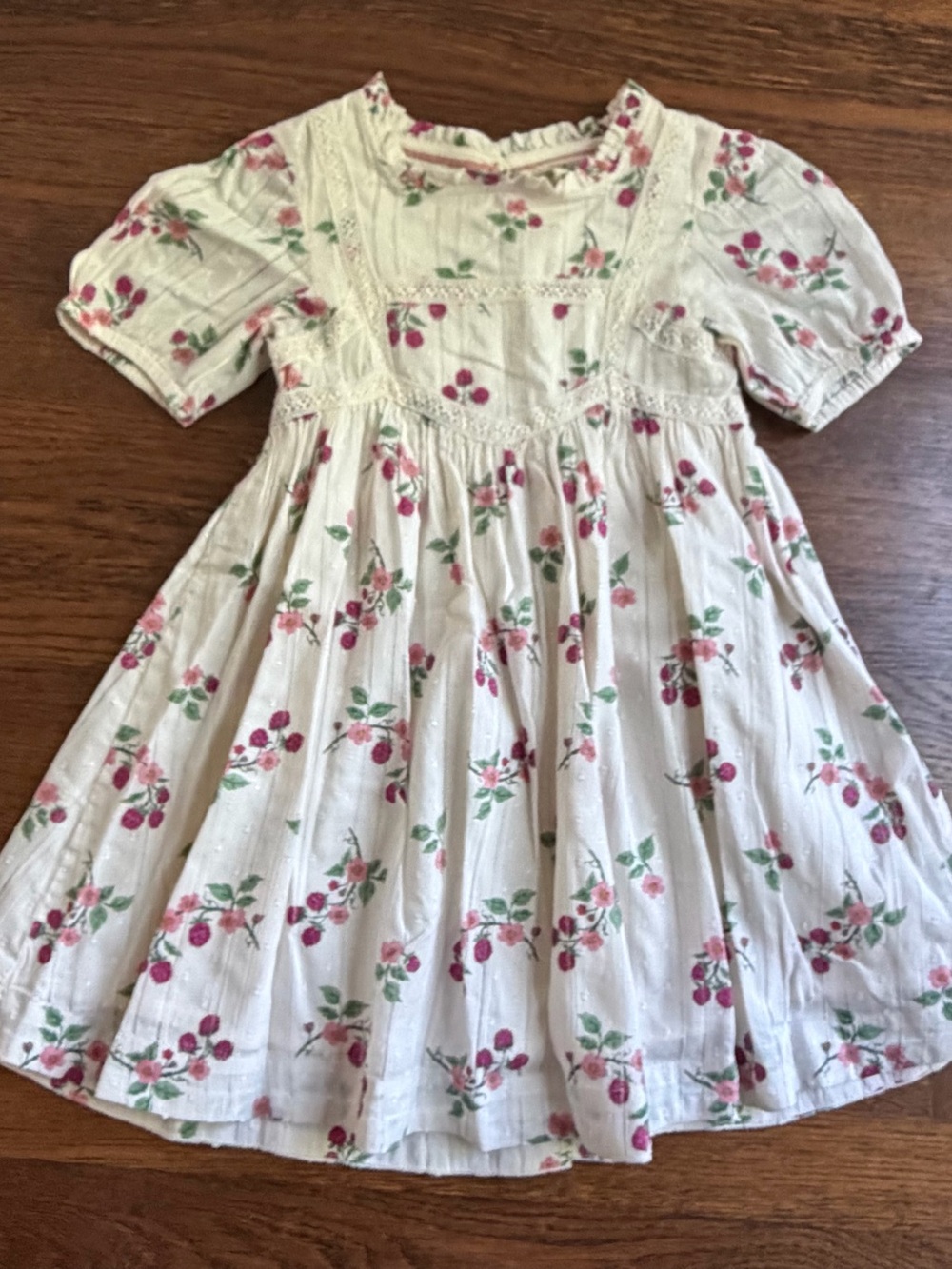 Mini Boden Floral Cream and Pink Cotton Dress